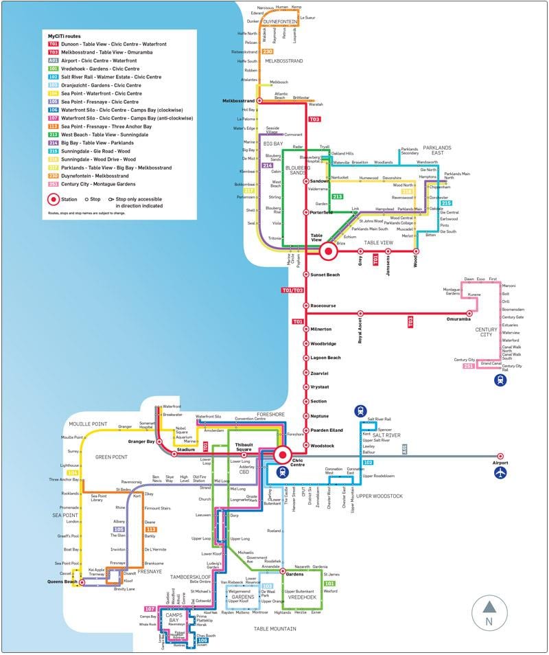 Քաղաք կայանը myciti կաբո երթուղին քարտեզի վրա