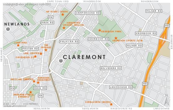 քարտեզ Claremont Քեյփթաունի